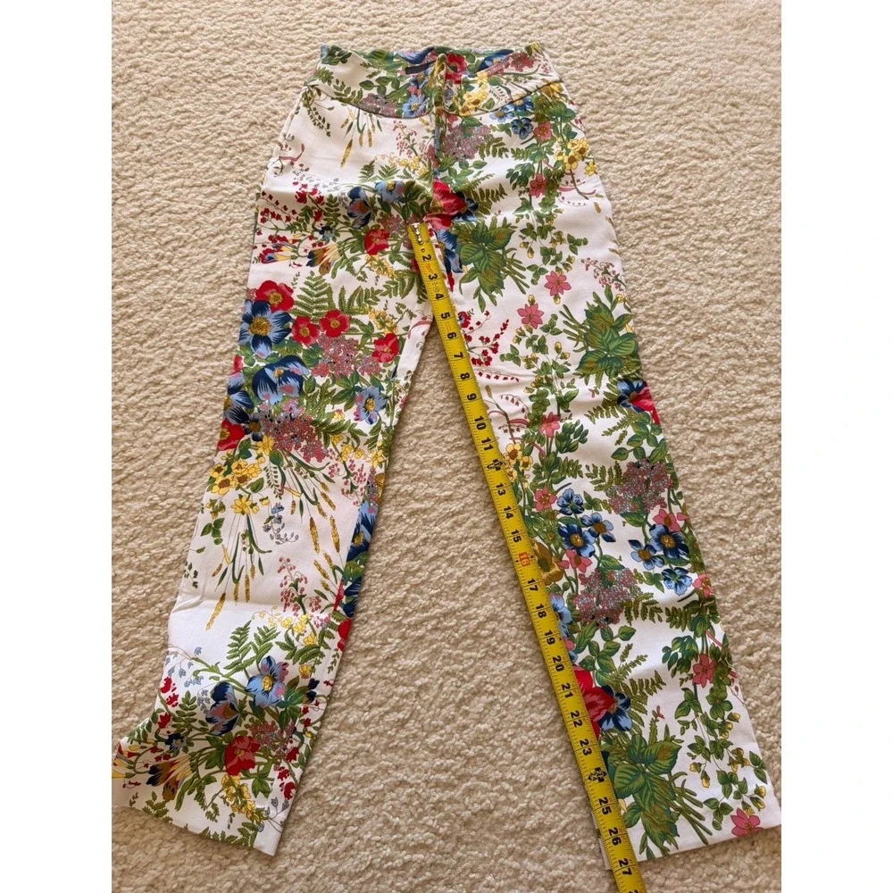 Up! Floral Print Stretch Ankle Pants Straight Leg White Multicolor‎ size 2